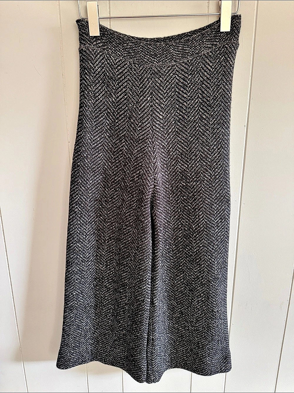 Zara Knit Herringbone High Rise Wide Leg Cropped Pant Small Academia Corporate